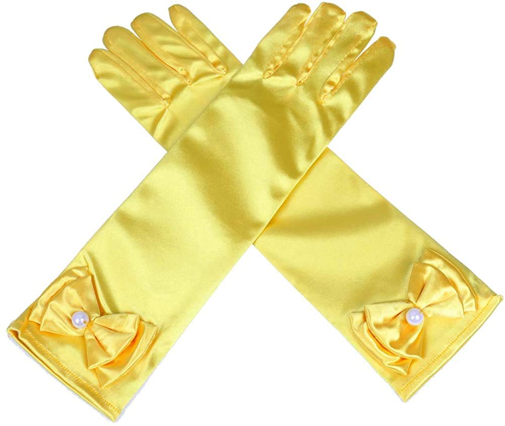 FancyDressWale Girls Satin Long Gloves for Princess Dress Up Party With Bows-image-7