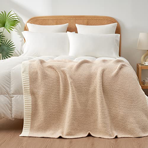 Image of Snuggle Sac Heather Throw Blanket for Couch, Reversible Super Soft Blankets Warm Cozy Knit Fuzzy Plush Lightweight for Sofa, Bed, Camping, Picnic (Heather Beige, Throw(50 inchx60 inch))