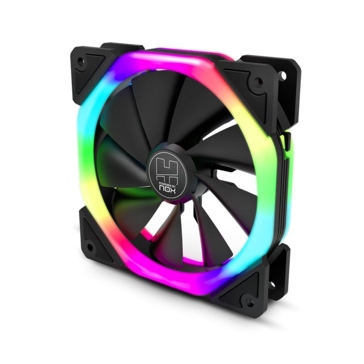 NOX Hummer S-FAN PC Fan 120 mm with Dual Ring ARGB Rainbow LED, Anti-Vibration Rubber Pads, Large Airflow, 3-Pin Connector, Black
