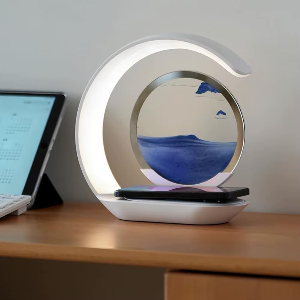 Lampada da tavolo Quicksand Lampada da scrivania Pittura di Sabbia Che scorre Deco- Pittura di Vetro Rotonda a Clessidra 3D, Cornice di Flow Sabbia Immagine in Movimento Decorazione Regalo per Casa
