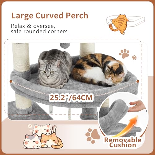 Image of Heybly Cat Tree, 74-Inch Streamlined Cat Tower for Large Cats HCT061W | Cat Furniture with 3-Tier Stacked Condos, Large Perch, Sturdy Base, Full Sisal Scratching Posts & Ramp, Light Gray