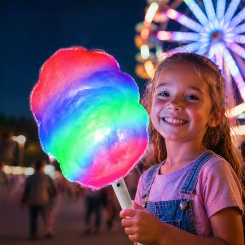 Image of 100PC Glow Sticks, Cotton Candy Sticks, Waterproof Cones Bulk for Party, Cotton Candy Stand Holder Accessories,Reusable LED Cotton Candy Party