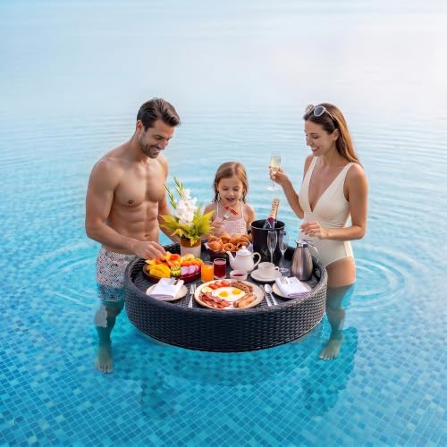 Image of BRISHI Luxury Floating Serving Tray | Swimming Pool Floats for Adults for Sandbars, Spas, Bath, and Parties | Floating Tray for Pool Serving Drinks, Brunch, Food on The Water (Black)