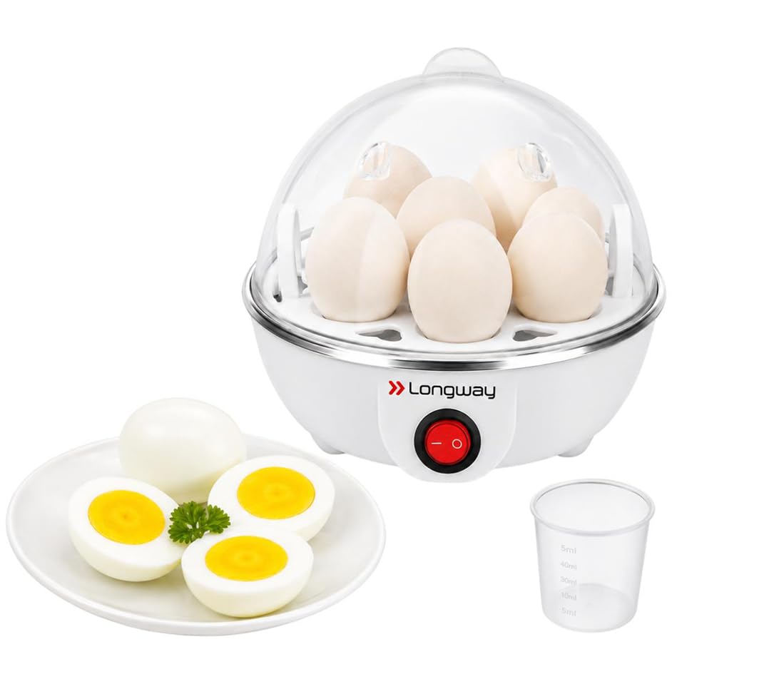 Longway Eggo 350 Watt Egg Boiler/Cooker for Steaming, Cooking & Boiling (White, 7 Eggs)