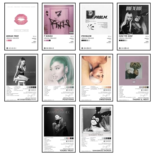 Image of Thepaper9store Pack of 10 - Ariana Grande Music Album Art Wall Posters 8.2x11.8 inch Adhesive Tape Attached Wall Decor, Music Poster, Wall Art For Bedroom, Living room, Office (Ariana Grande)