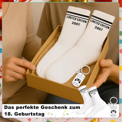Geschenke Für 18 Jährige Jungen Set - Limited Edition 2007 Socken Mit Schlüsselanhänger, 18. Geburtstag Junge Socken 38-45, 18 Geburtstag Junge, 18 Geburtstag Geschenk Für Tennissocken, Sportsocken﻿