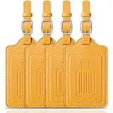 Teskyer Luggage Tags, Thick & Durable, Easy to Identify, Privacy Protection, TSA Approved Travel Essentials Suitcase Tags - 4 Pack, Yellow
