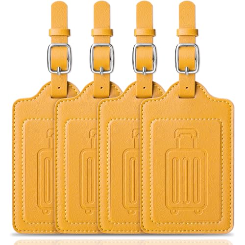 Image of Teskyer Luggage Tags, Thick & Durable, Easy to Identify, Privacy Protection, TSA Approved Travel Essentials Suitcase Tags - 4 Pack, Yellow