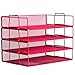 Klickpick Office 4 Tier Stackable Heavy Duty Metal Desktop Letter Tray File Organizer Sorter Desk Document Organizer Shelf Tray Magazine Holder Paper File Newspaper Organizer Tray (Pink)