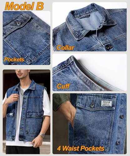 Men's Denim Vest Gilet Casual Vintage Biker Sleeveless Jacket Cowboy Jeans Waistcoat Retro Photography Outerwear2