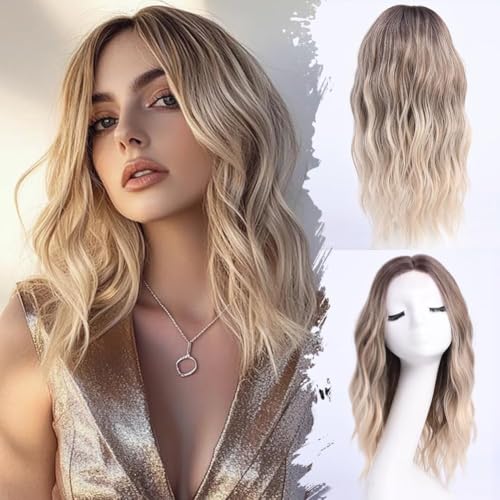 Perruque blonde mi-longue ondulée effet naturel sans effort 45 cm