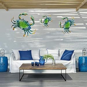 Joybee 3pcs 18inch 13inch 9inch large coastal ocean metal crab wall art decor family set christmas decorations decoration for outdoor indoor bathroom kitchen garden bedroom patio  urban country home decor