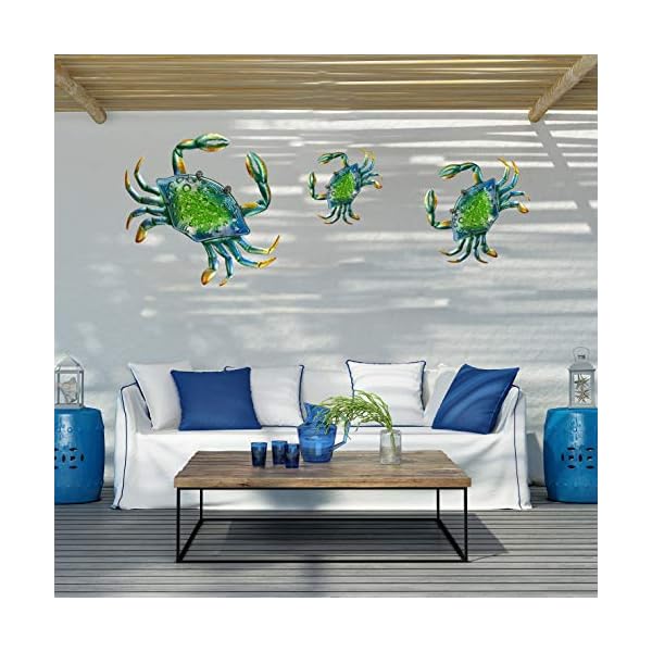 Joybee 3pcs 18inch 13inch 9inch large coastal ocean metal crab wall art decor family set christmas decorations decoration for outdoor indoor bathroom kitchen garden bedroom patio  urban country home decor