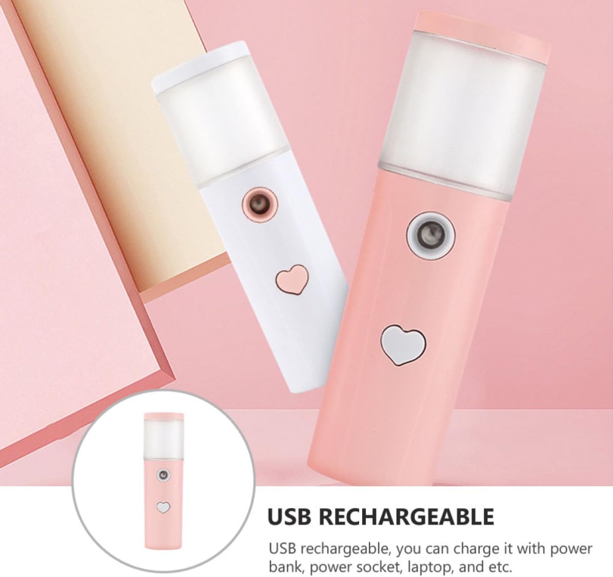 BESPORTBLE Portable USB Facial Steamer Mist Sprayer for Skin Moisturizing with 450mah Battery, Large Spray Volume, Powerful Abs Material Face Humidifier for Daily Beauty Care