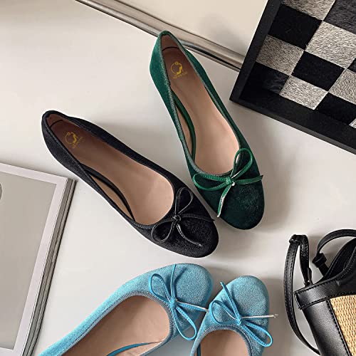 SHODENSE Women Velvet Flat Shoes Bow Round Toe Slip On Ballet Flats Comfortable 0.5 inch Flat Heels Dress Shoes Suede Office Ladies Work Wedding Party Vintage Casual Driver Flats 4-11 M US3