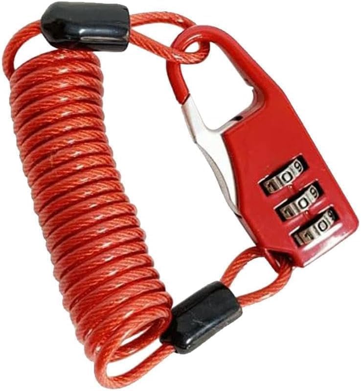 Miniatura 3 de Cerradura de casco rojo Cerradura de cable de acero portátil Cerradura de combinación de contraseña de 3 dígitos Cerradura de bicicleta Cerradura de
