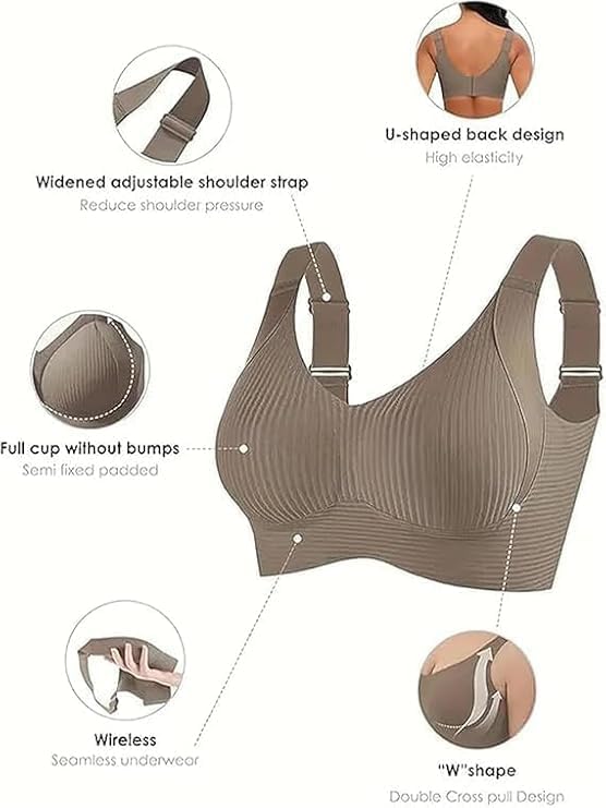 Womens Seamless Bras Comfort Ribbed Wireless Push Up Full Coverage Sports Bra - Image 4