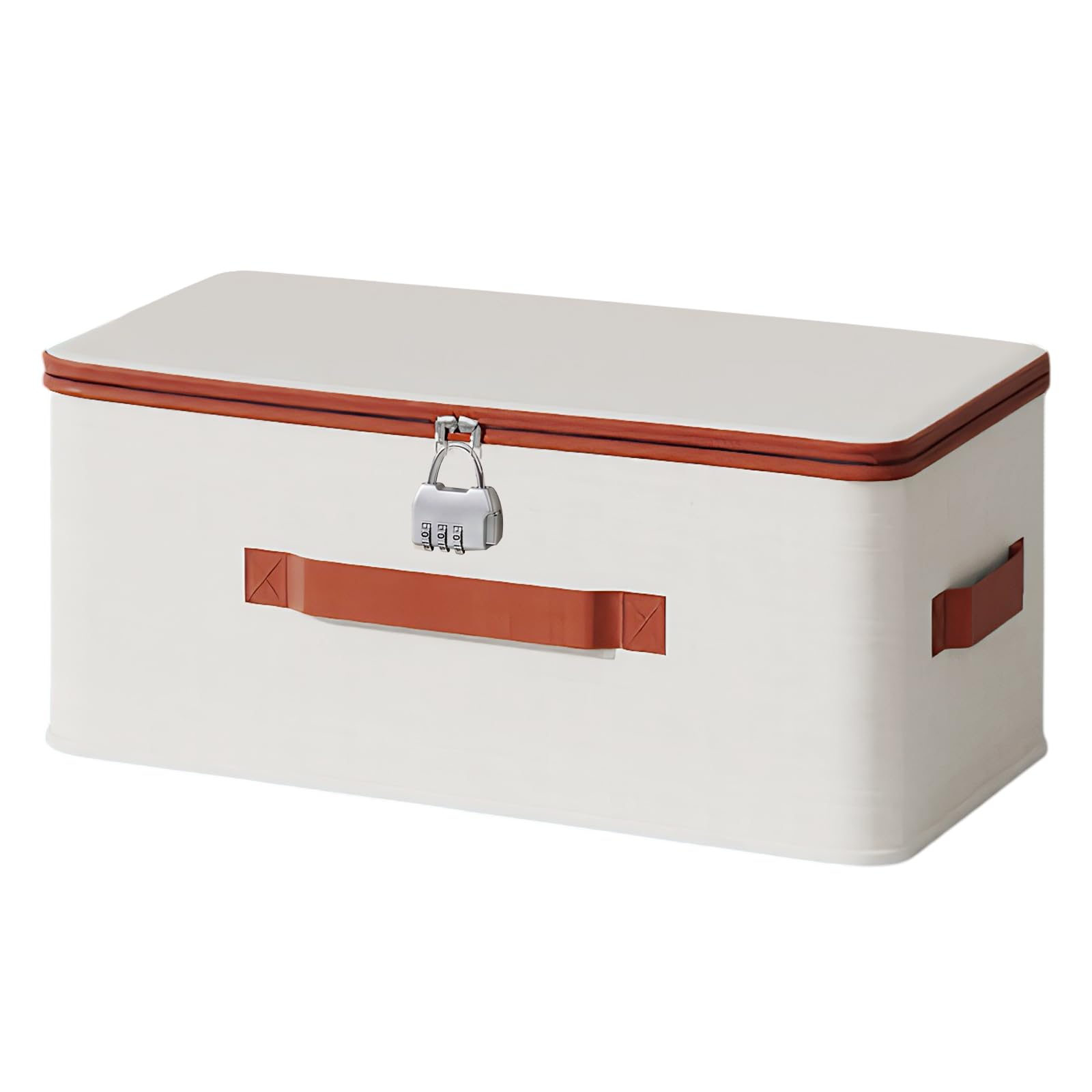 FUSDNW Fabric Storage Boxes with Lids,Foldable Lockable Box with Lock,Storage Organizer for Bedding Clothes Jeans T-Shirts Quilts Toys Documents (30 x 20 x 14cm)
