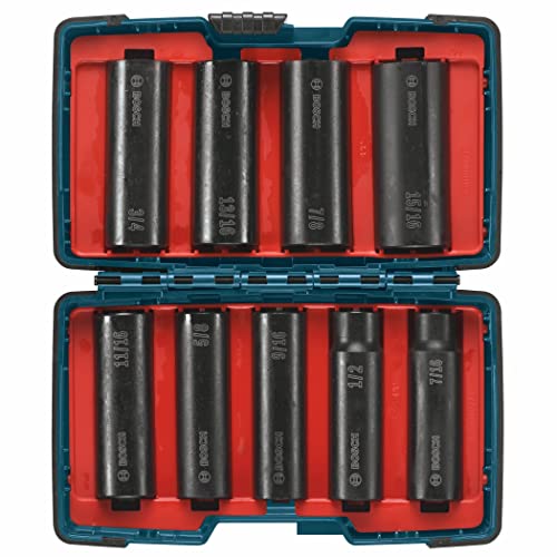 BOSCH 27286 1/2 In. Shank 9-Piece Assorted Set with Brute Tough Case Impact Tough Deep Well Sockets for Applications in High Torque Driving and Fastening - image 1