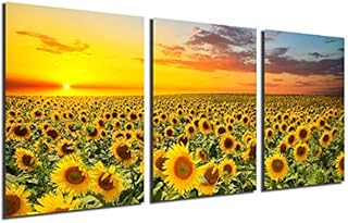 Sunset Sunflower Posters and Prints - Canvas Wall Decor Yellow Flower Painting Country Wall Art for Kitchen Bathroom Bedroom Living Room Decoration 3 Set Floral Nature Picture 12x16'' Unframed