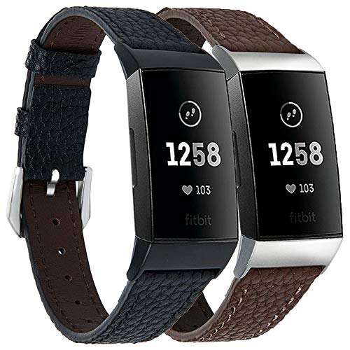 Leather Bands Compatible for Fitbit Charge 4/ Charge 3/ Charge 3 SE Fitness Tracker, Genuine Leather Band Replacement Strap Wristband Accessories for Women Men-Color02