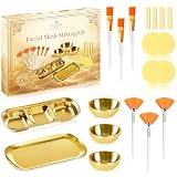 23 Pcs Esthetician Supplies 3 Stainless Steel Gold Mixing Bowls Gold Small Serving Tray 3 Compartment Serving Tray 3 Facial Fan Brushes 3 Face Mask Applicator Brush 12 Facial Sponge Compressed Round