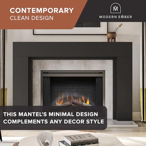 Image of Modern Ember Sabine Wood Fireplace Mantel Surround Kit, Black 48 inch x 42 inch Opening | 72 inch x 54 inch Overall | Minimal Modern Aesthetic; Includes Wooden Mantel Surround & Shelf