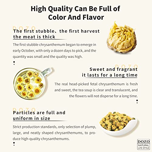 Dozo Chrysanthemum Tea Premium Fetal Chrysanthemum Tea 4.23Oz/120G White Chrysanthemum Bud Tai Ju Chrysanthemum Flower Tea Chinese Herbal Tea100% Whole Flowers With And Naturally Floral Fragrance 特级胎菊 菊花茶 杭白菊 #TOP2