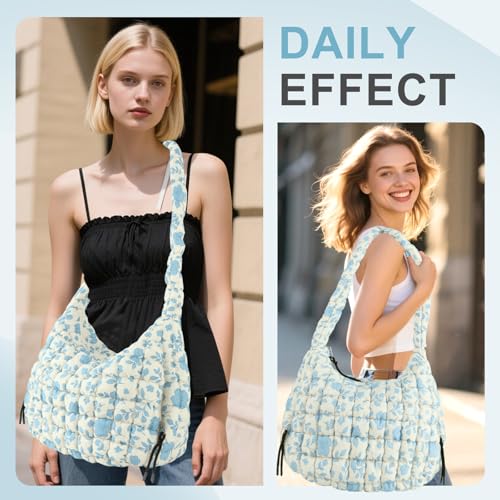 Image of Quilted Puffer Tote Bag Purse Puffy Crossbody Shoulder Bag,Lightweight Nylon Hobo Bag Puffer Carryall Bag for Women Girl