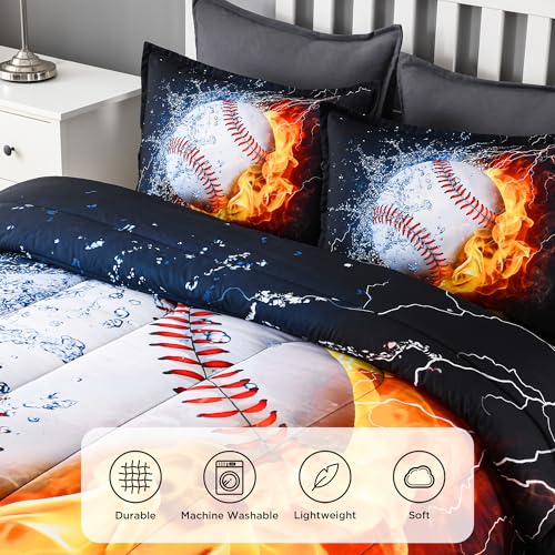 Image of Andency 3D Baseball Comforter Full (79x90 Inch), 3 Pieces(1 Baseball Comforter, 2 Pillowcases) Polyester Sport Bedding Set for Boys Kids Teens