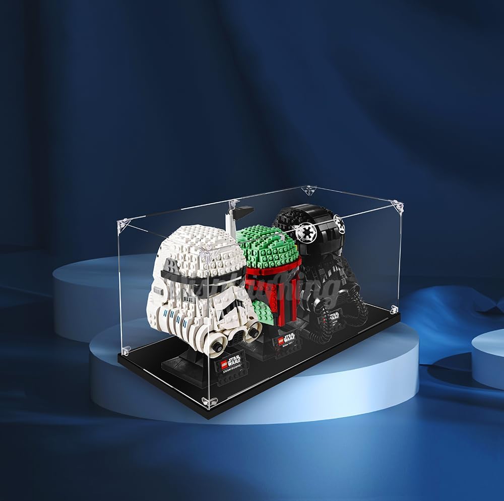 Acrylic Display case with Screw for Lego Star Wars Helmets 75274+75276+75277 (Lego Set is not Included) (with Theme backgrond)