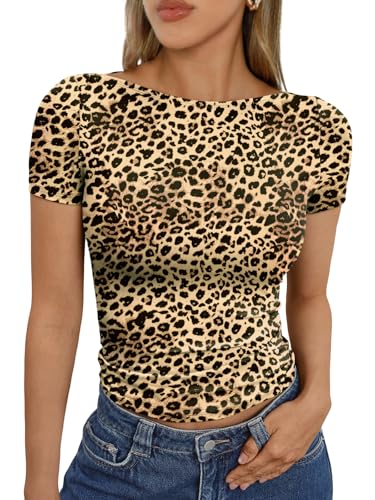 Image of Trendy Queen Womens Boat Neck Tops Short Sleeve Shirts | Compression Basic Tops,Y2K Aesthetic Slim Fit,Professional Business Casual, Polished Teacher Outfits