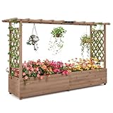 TANGZON Raised Garden Bed with Arch Trellis, Freestanding Ground Garden Planter Box, Outdoor Vertical Trough Planter Container for Vine Climbing Plant Flower Herb (Brown, 200 x 44 x 114 cm)