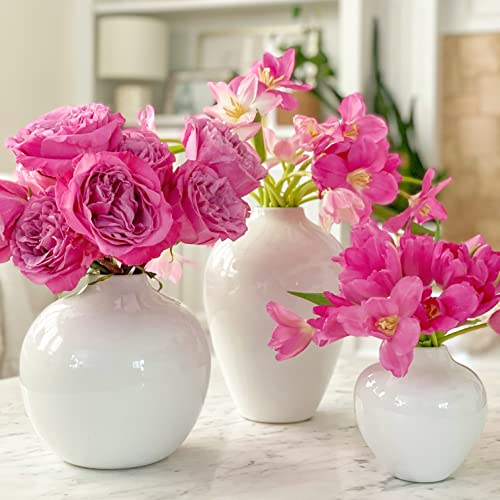 Willowy 7.5 Inch Large White Ceramic Vase With Glossy Finish - Large White Vases For Flowers, White Vases For Decor, White Flower Vase, White Round Vase, White Vase For Pampas Grass #TOP5