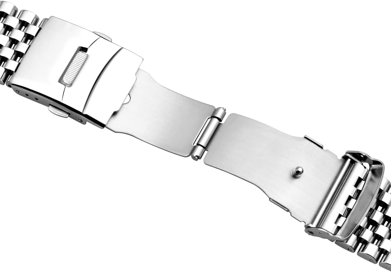 Juntan Stainless Steel Watch Band 20mm 22mm, 7 Half Beads Polished Brushed Watch Bands for Men Women, Metal Quick Release Watch Strap Watch Bracelet with Deployment Double Folding Buckle - Image 8