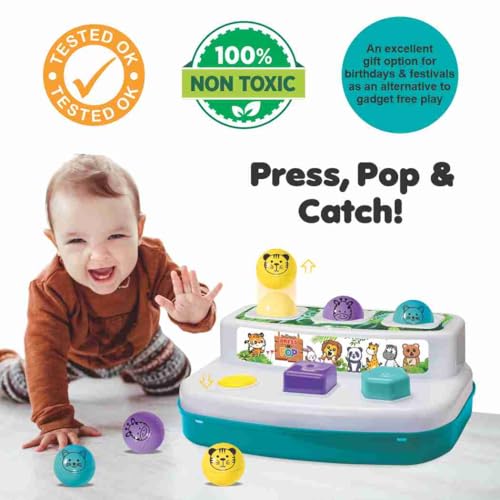 Image of Toymate's Press and Pop - A 2 in 1 Animals and 3 colourfull Balls pop up Learning Educational Toy for Toddlers, Children, Boys & Girls and 12 Months and Above