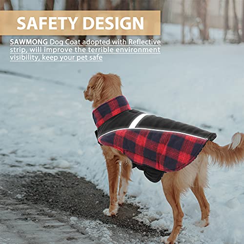 Sawmong Dog Coat, British Style Plaid Dog Jacket With Reflective Strap, Windproof Waterproof Reversible Dog Winter Coat, Fleece Dog Vest With Furry Collar, Pet Apparel Cloth For Small Medium Large Dog #TOP5