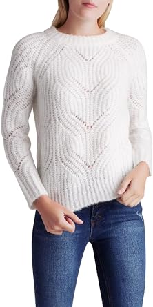 kensie Womens Twisted Fuzzy Yarn Sweater