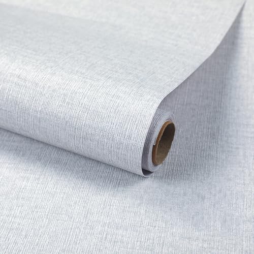 ANBILILA Papel Pintado Autoadhesivo Gris Textura de Hierba 40x500cm,Vinilo Decorativo Pared,Impermeable,Efecto Lino,Papel Adhesivo para Muebles,Cocina,Salón,Dormitorio,Renovación Armarios