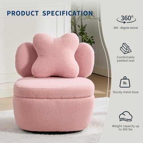 Sillón giratorio terciopelo rosa con almacenamiento miniatura 3