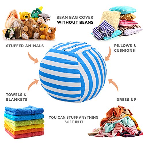 Wekapo Stuffed Animal Storage Bean Bag Chair Cover For Kids | Stuffable Zipper Beanbag For Organizing Children Plush Toys Large Premium Cotton Canvas #TOP4