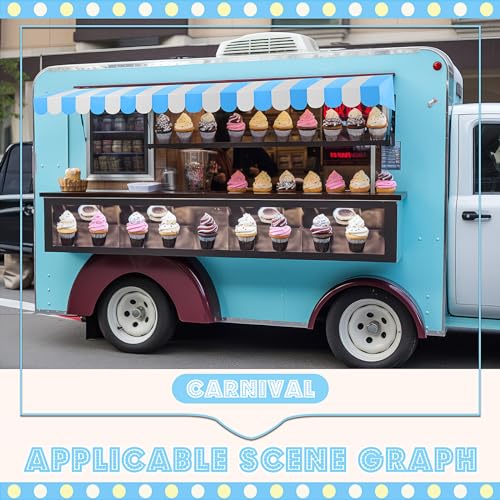 Image of Boao 4 Pcs 3D Cardboard Awning Decor,Blue and White,Striped Style | Paper Awning, Circus Carnival Theme, For Bulletin Board, Lemonade Stand, Bakery & Ice Cream Truck, Wall Window Backdrop