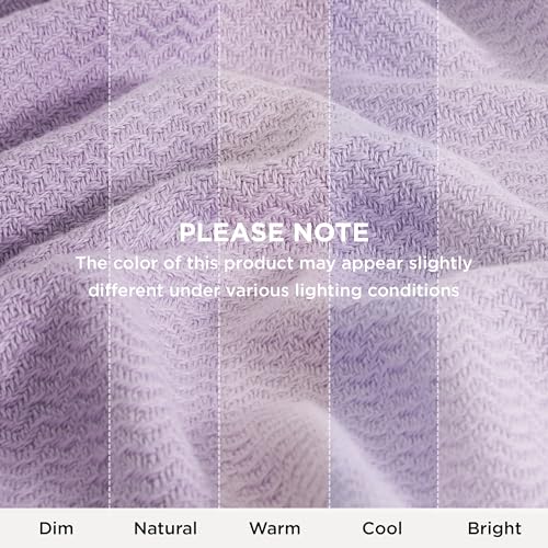 Image of Bedsure 100% Cotton Blanket, Herringbone Weave, Queen Size, Light Purple