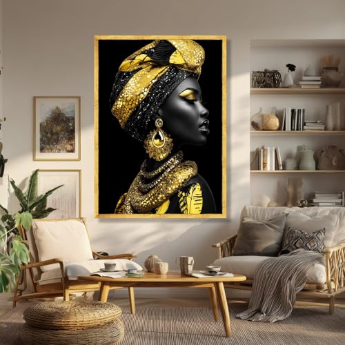 Tableau femme africaine foulard doré 50x70cm sans cadre toile ethnique