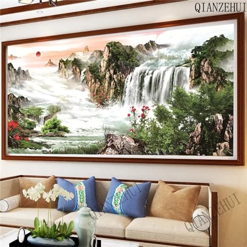 DIY diamant painting coucher de soleil pour décorer le salon avec une toile géante