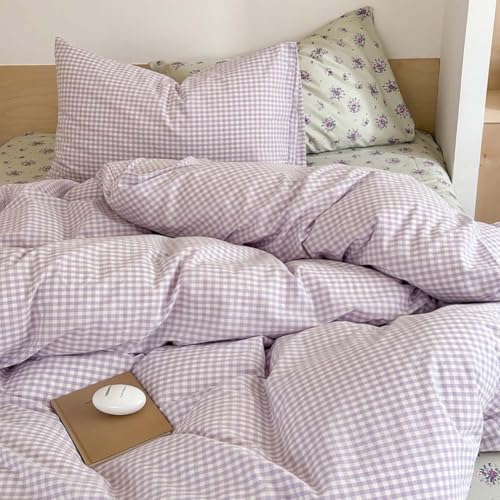 Image of Nayoroom Purple Gingham Duvet Cover Queen Plaid Checkered Dorm Bedding