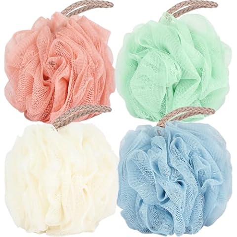 Fu Store Loofah Sponge Shower Loofahs 50g Bath Sponges Mesh Balls 4 Colors for Body Body Scrubber Exfoliator Wash Back Scrubber Bathroom Men Women - 4 Pack Scrubber Cleaning Bathing Accessories Cover
