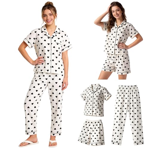 Opiniones de Ropa de una pieza para comprar online. 47 FUWEN Pijamas Mujer, Conjunto de Pijama de 3 Piezas para Mujer, Pijama de Manga Corta con Cuello de Muesca, Ropa de Dormir con Botones, Pantalones Cortos y Pantalones Largos (L,...