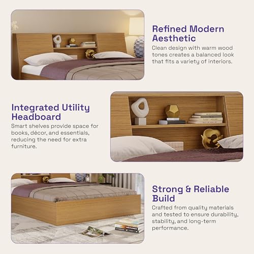 Image of Wakefit Bed | 1 Yr Warranty | King Size Bed, Comes with Storage Box, Noise Free, Density: 680-750 kg /m, Termite & Borer Resistant, Fits Mattresses Up to 8 Inches (Orion 78 x 72 - Urban Teak)