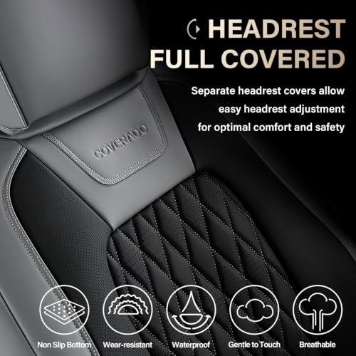 Image of Coverado Premium Leather Truck Front Seat Covers - Custom Fit, Waterproof, Heavy Duty, Anti-Spill, Scratch Resistant Protector for Ford F150 2015-2026, F250-F450, BGray